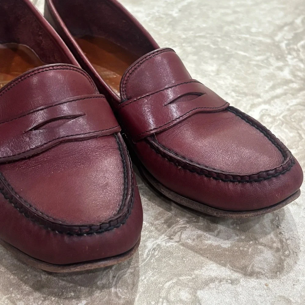 Frye Womens Burgundy Leather Penny Loafers Handsewn Made in USA Oxblood 8.5M